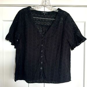 Madewell black blouse with cut out detail